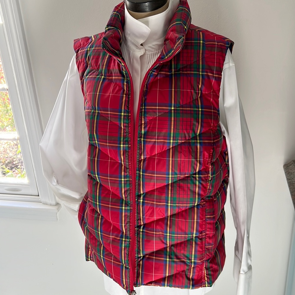 EUC Lands End PLUS 1X PLAID 600 Down Filled Plaid Vest